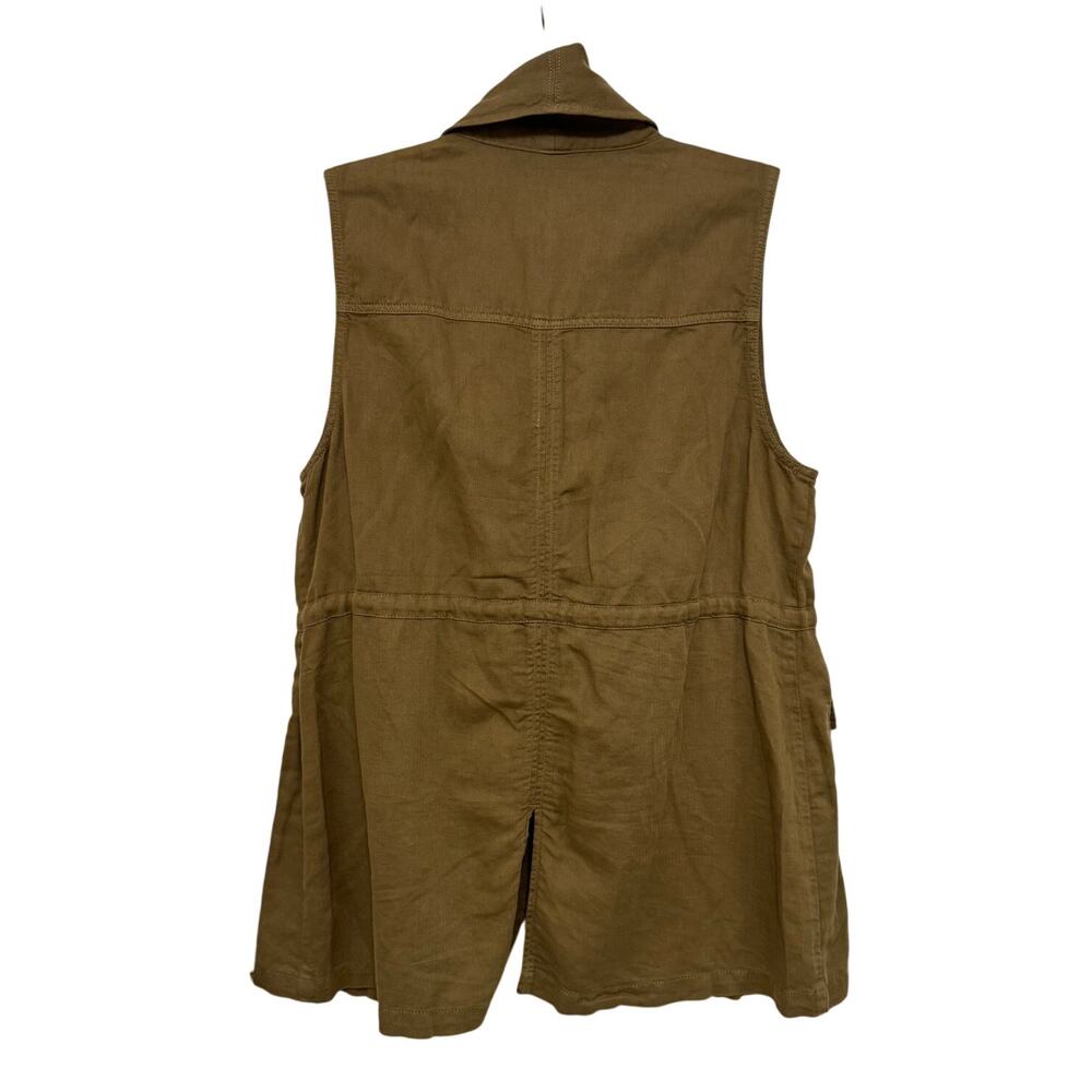 NWT Linen Cotton Sanctuary Sleeveless Army Green Drawstring Vest with Pockets - Picture 3 of 8